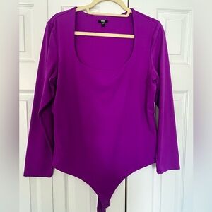 Express Body Contour Long Sleeve Bodysuit, Size XL, Purple